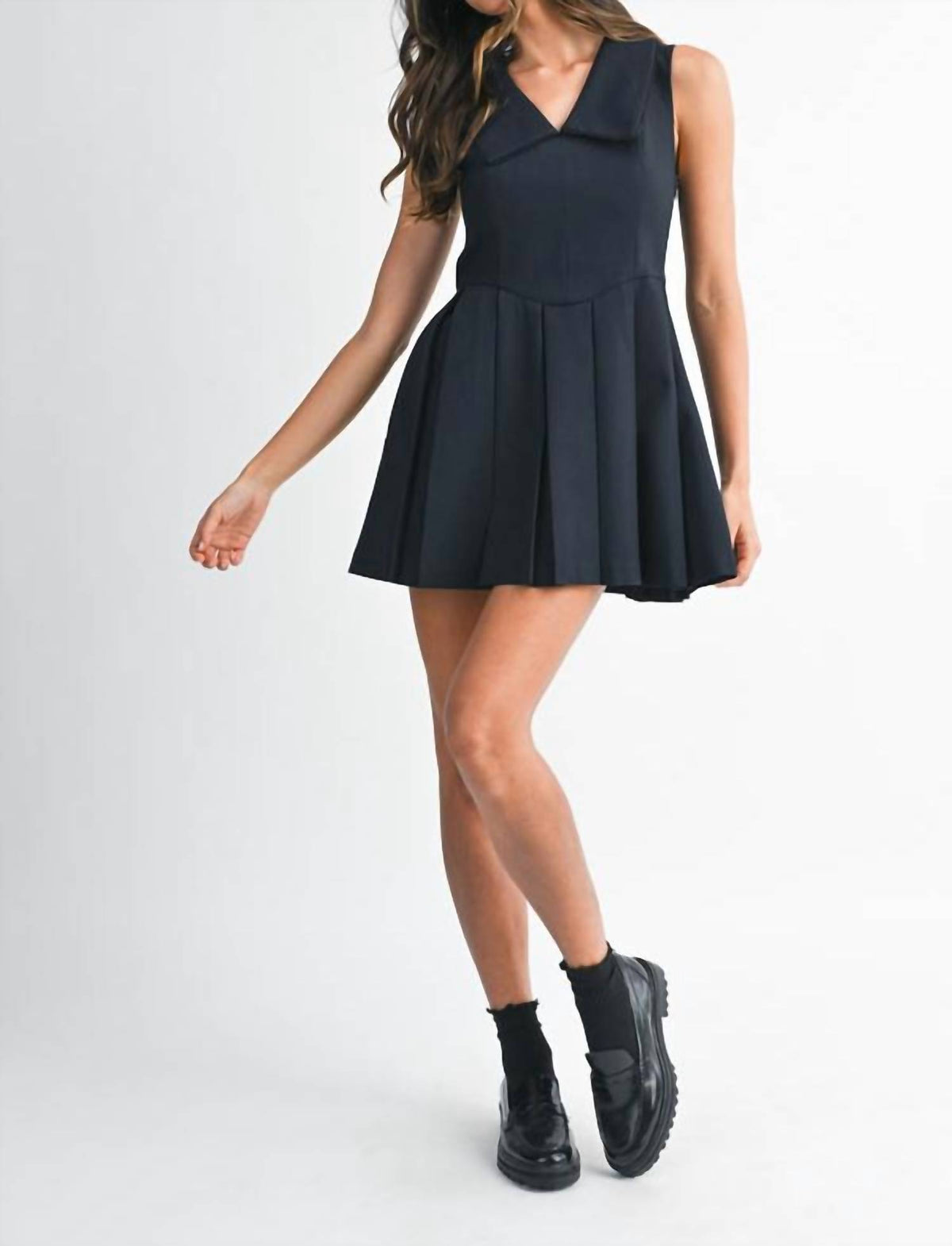 Natalie Pleated Mini Dress With Collar