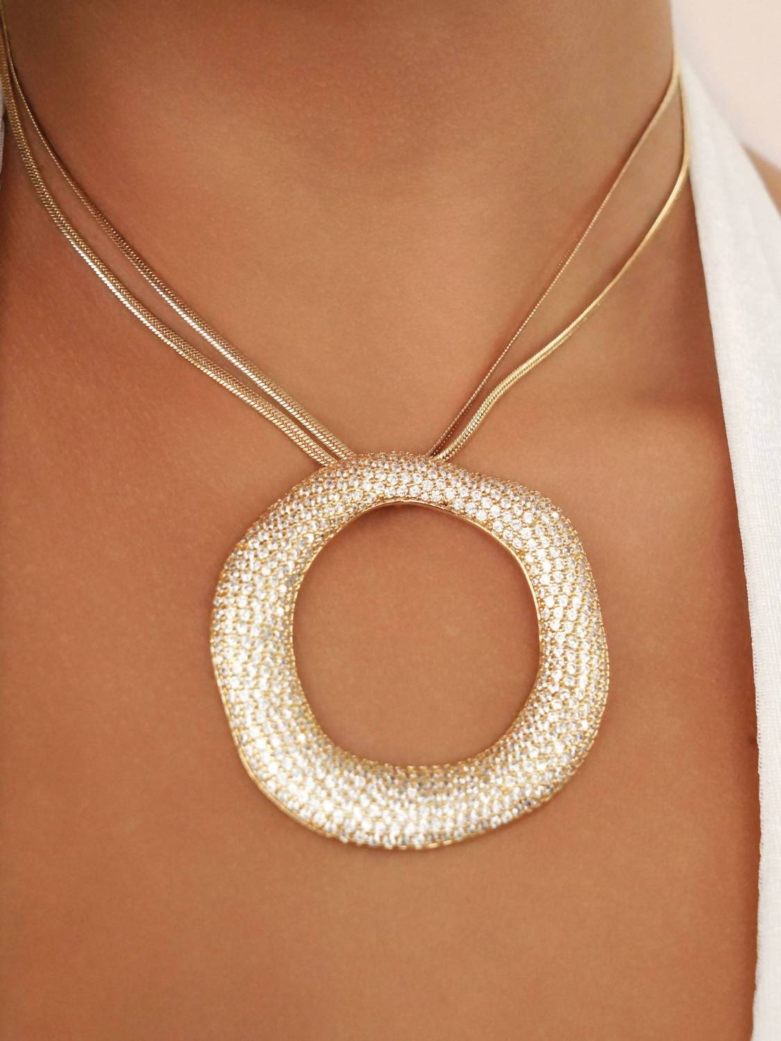 Women's Open Circle Pave Necklace