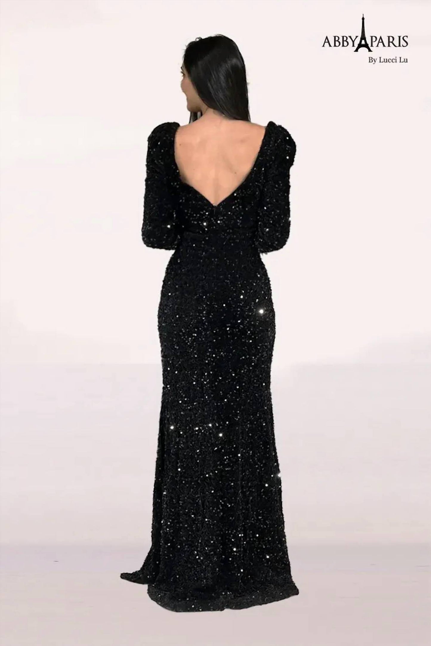Women's Sequin Feather Long Sleeve Gown