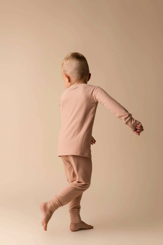 Boys Solid Ribbed Long Sleeve Two Piece Pajama Set