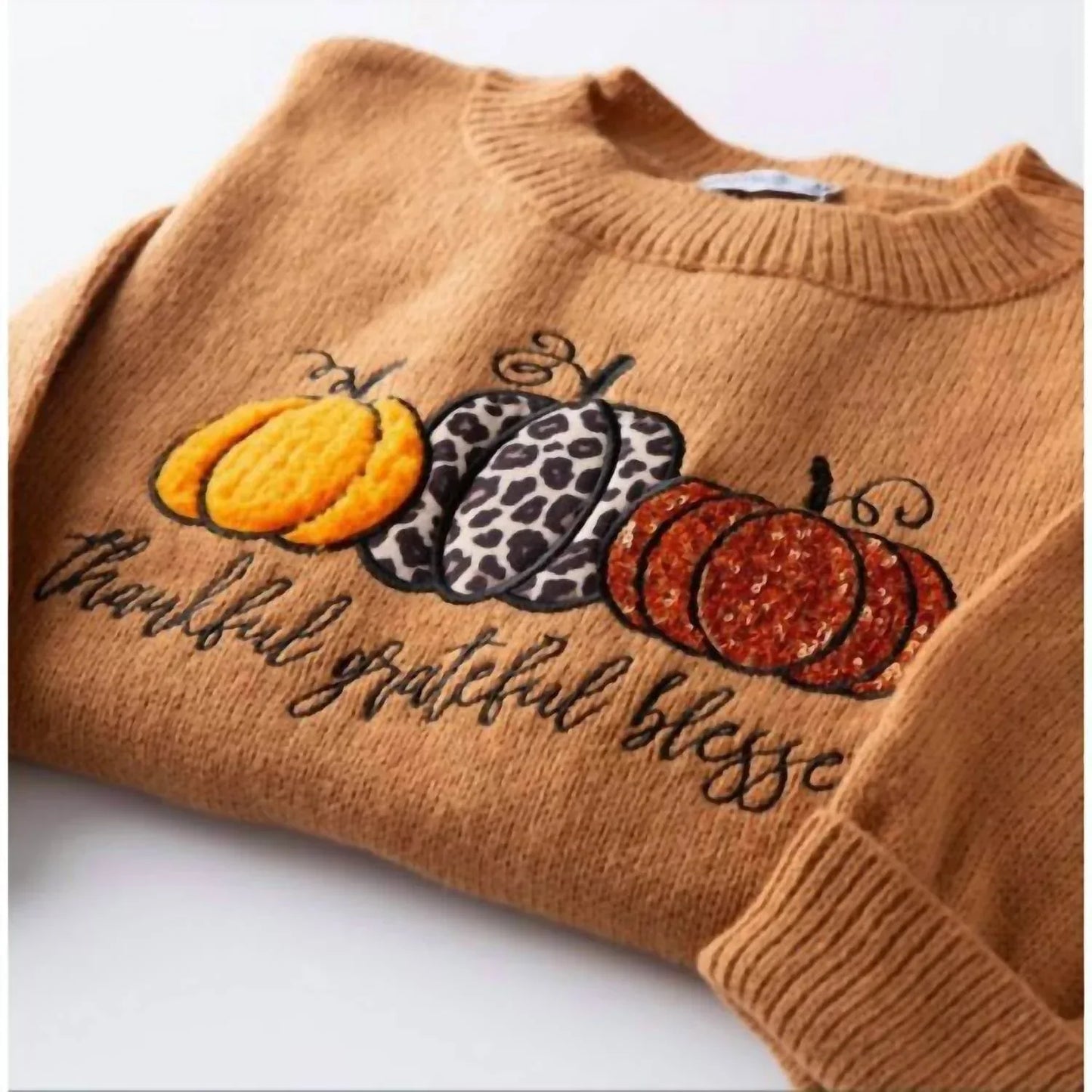 Love in Faith - Women's Grateful Thankful Blessed Pumpkin Sweater - Rack Hunt