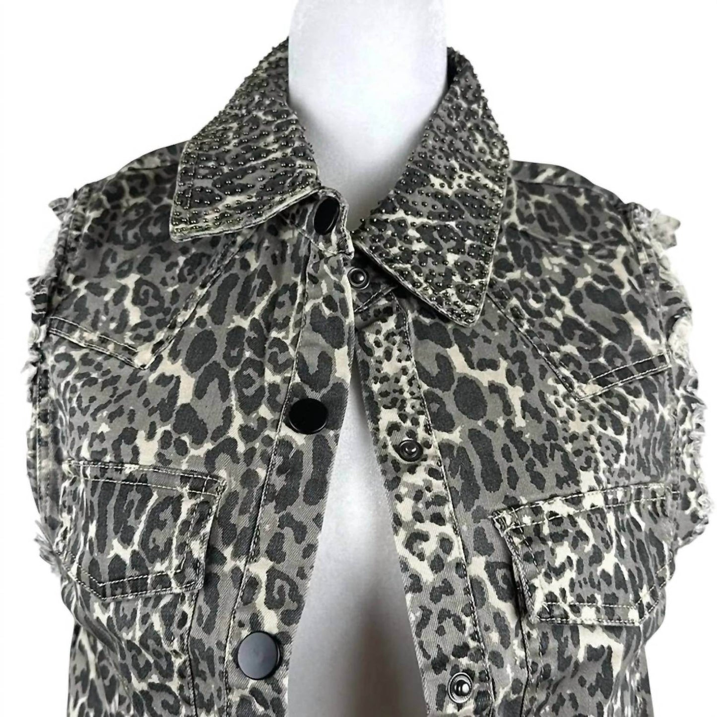English Rose - Women's Animal Print Distressed Vest - Rack Hunt -