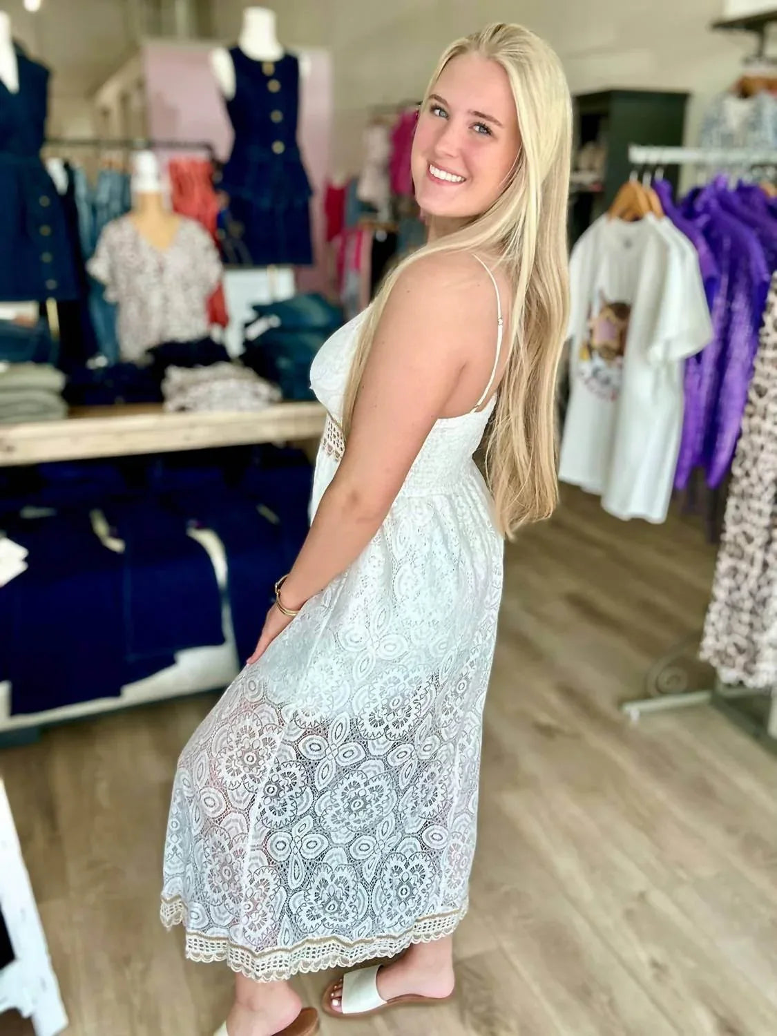 Original USA - Geo Floral Lace Crochet Accents Maxi Dress - Rack Hunt