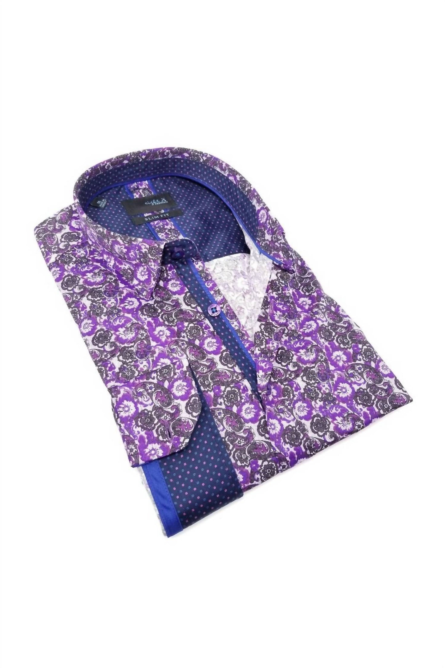 Long Sleeve Button Down Paisley Print Shirt With Trim