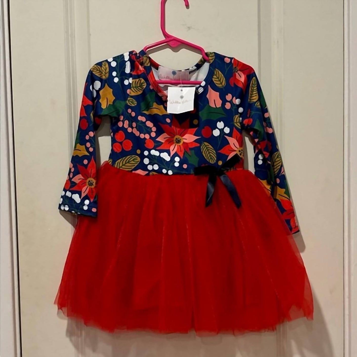 Girls Velvet Poinsettia Tulle Dress