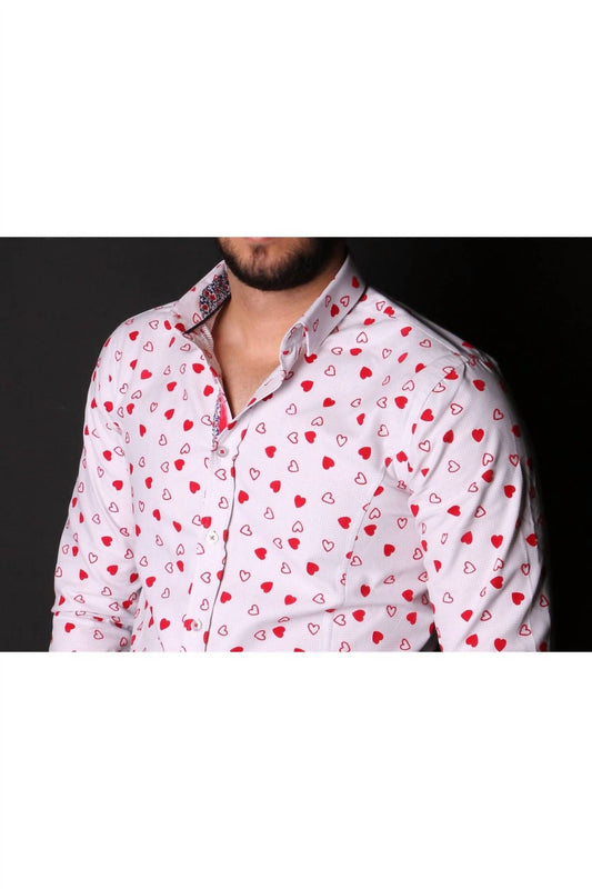 Men's Long Sleeve Button Down Shirt With Flocking Hearts
