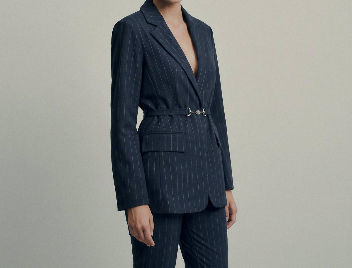 Pinstripe Belted Blazer