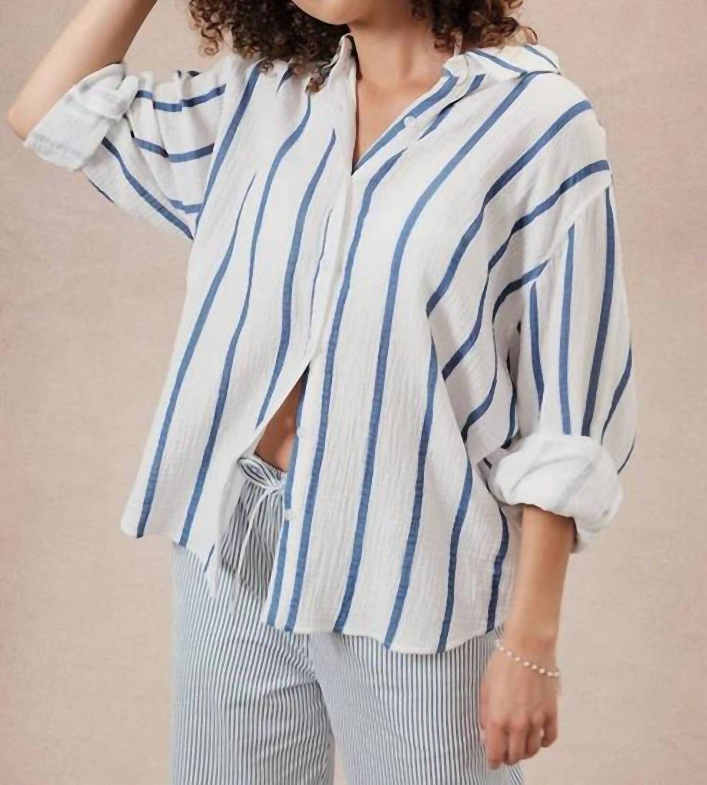 Striped Gauze Button Down Shirt