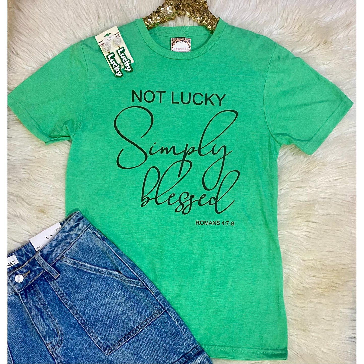 Women's Not Lucky Simply Blessed Romans Top