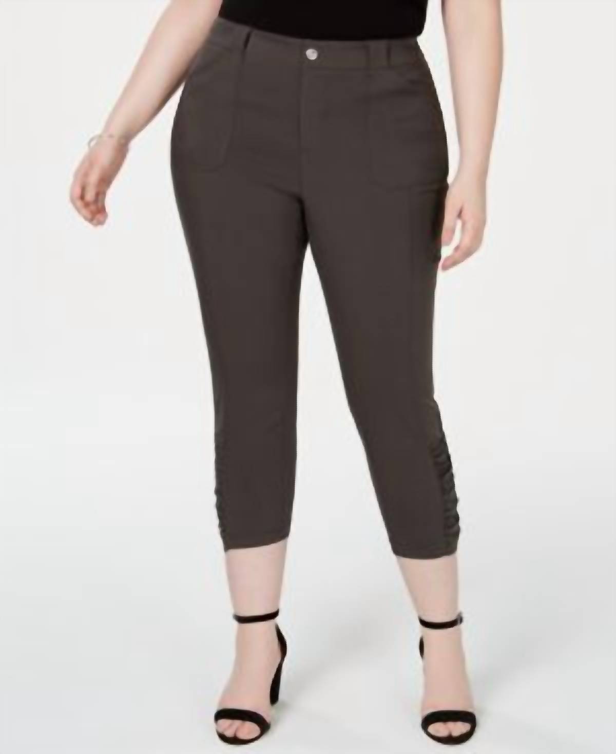 Ruched Hem Cropped Pants - Plus