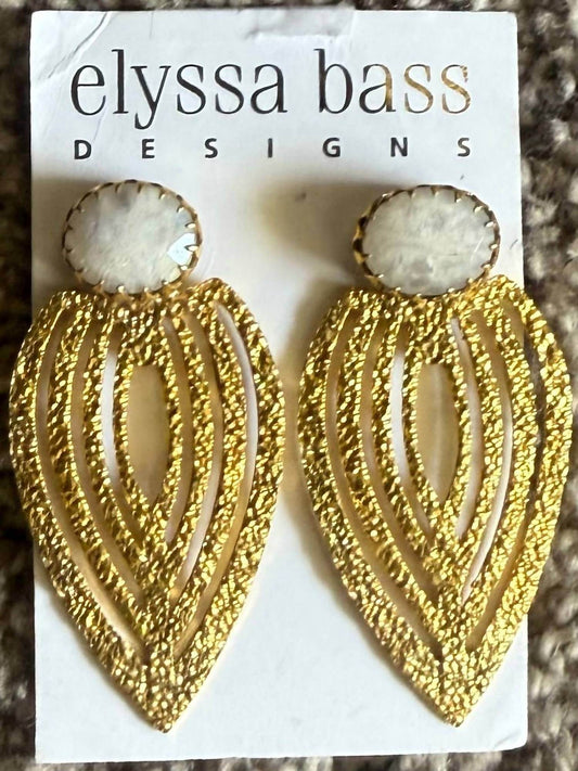 Elyssa Bass Designs - Women's Textured Leaf Shape Moonstone Earrings - Rack Hunt -