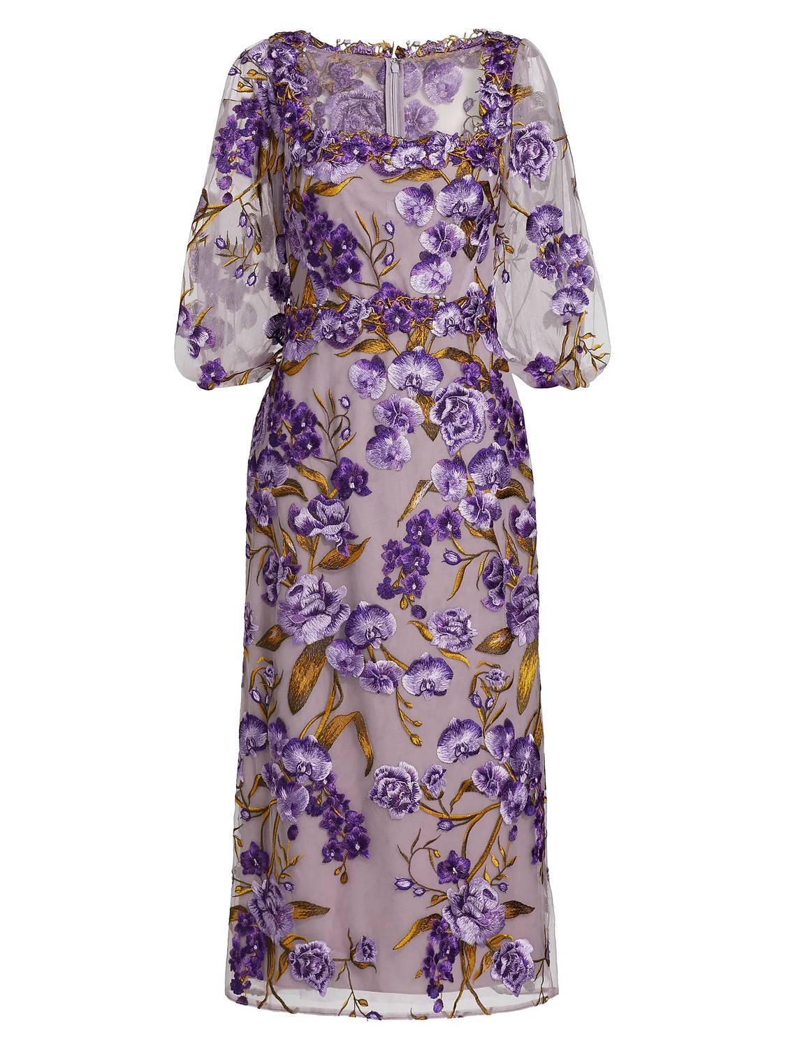 Marchesa Notte - Orchid And Rose Embroidered Tulle Cocktail Dress - Rack Hunt