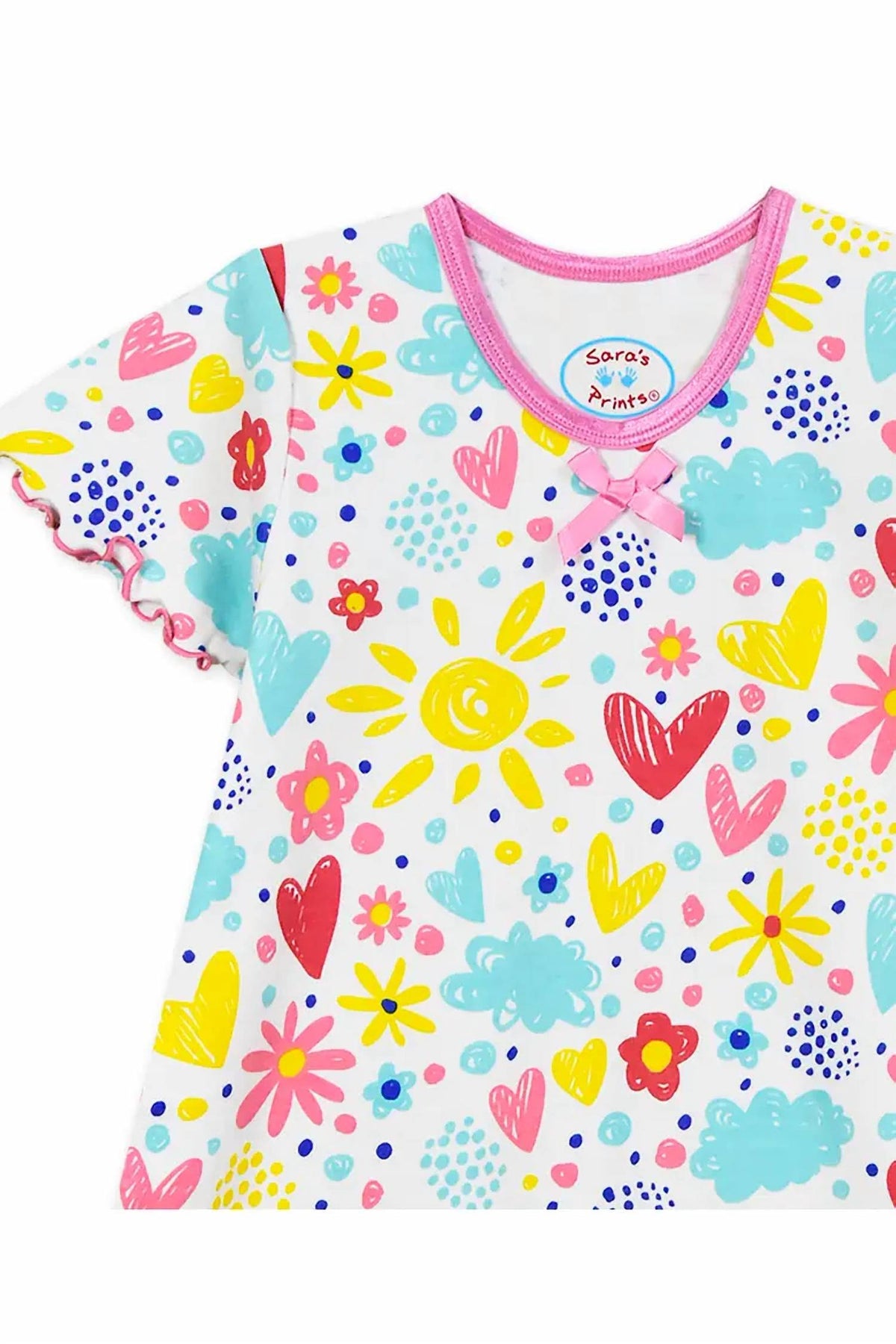 Girls Short Sleeve Ruffled I Love Flower Nightgown