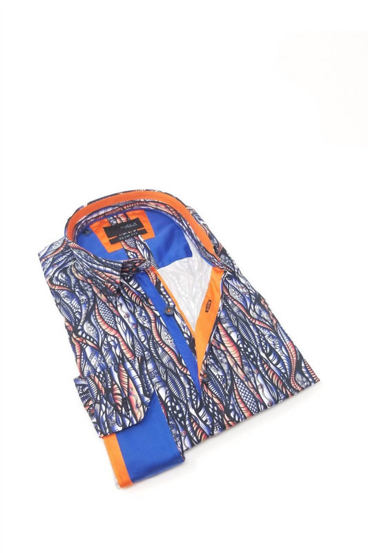 Currents Print Button Down Shirt With Trim