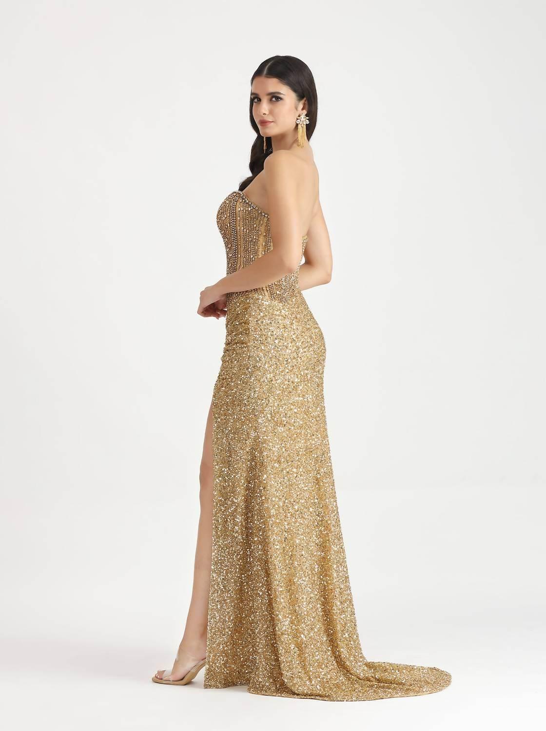 Belle Couture - Sequin Sweetheart Neck Gown With High Slit - Rack Hunt