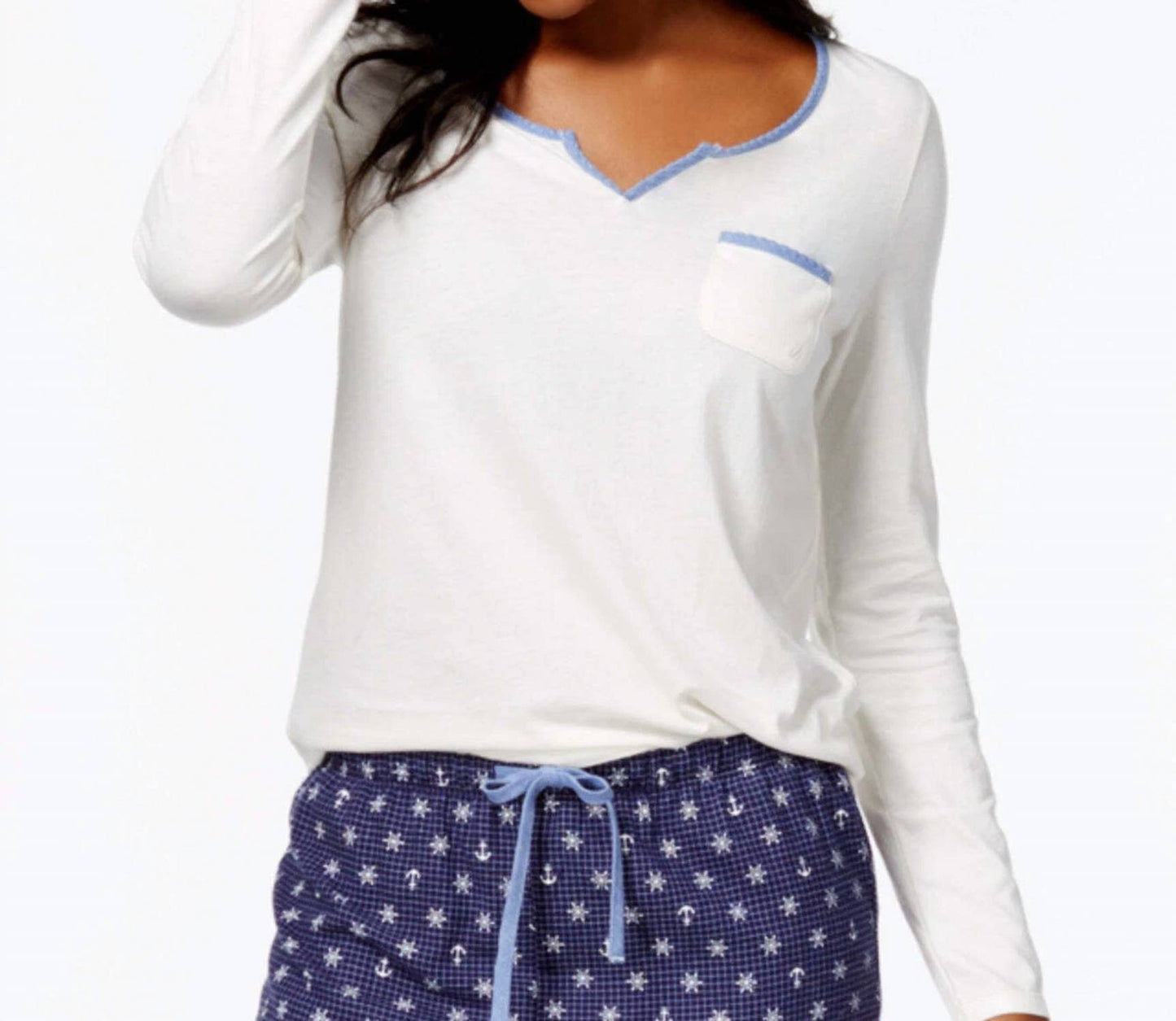 Lace Design Long Sleeve Pajama Top