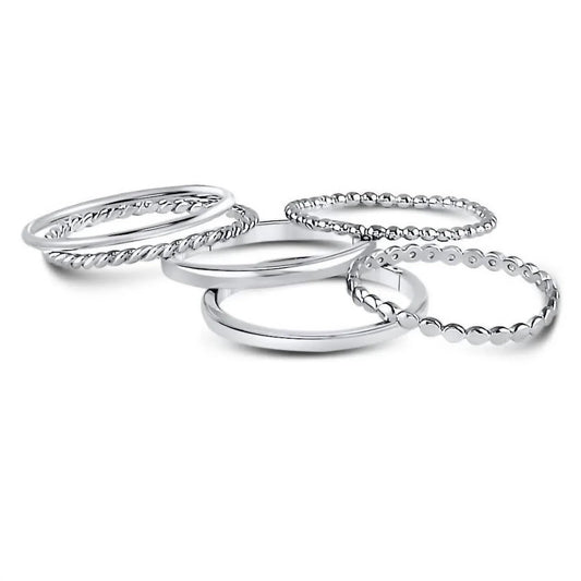 Allyanna Gifts - Women's Sterling Silver 6 Bands Stackable Set Ring - Rack Hunt