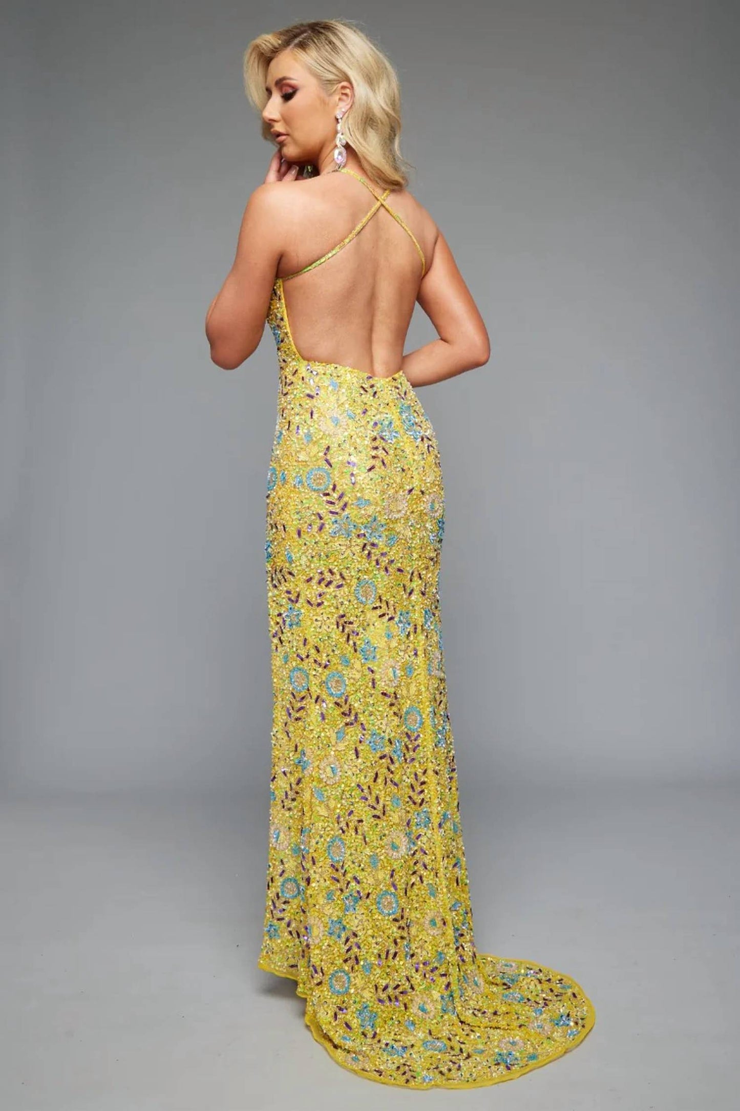 V-neck Floral Beaded Gown
