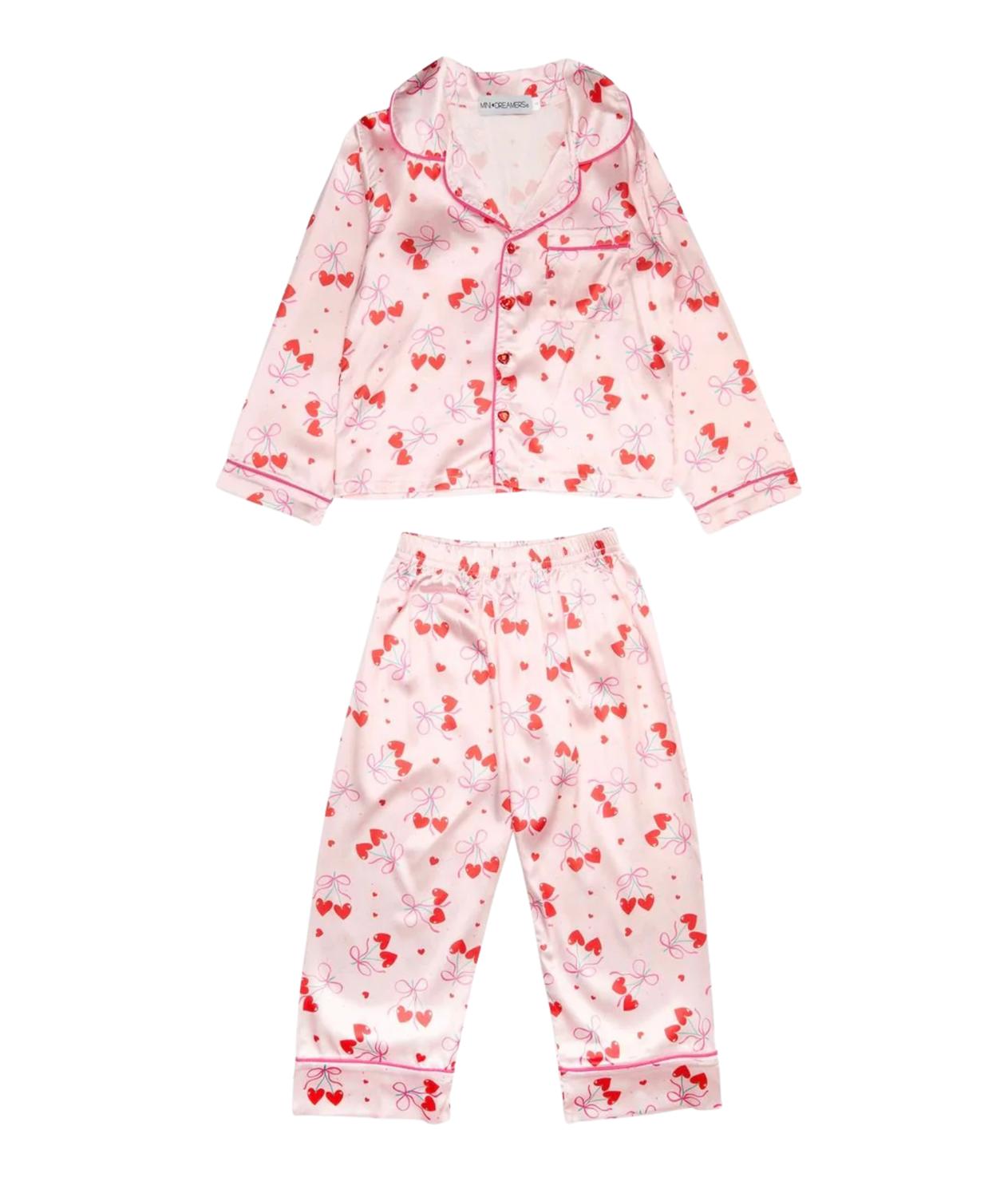 Girl's Cherry Bows Pants Silky Set