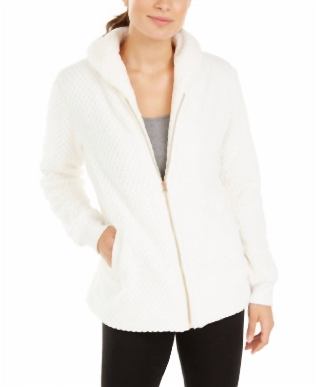 Ideology Womens Activewear Quilted Fleece Hooded Jacket