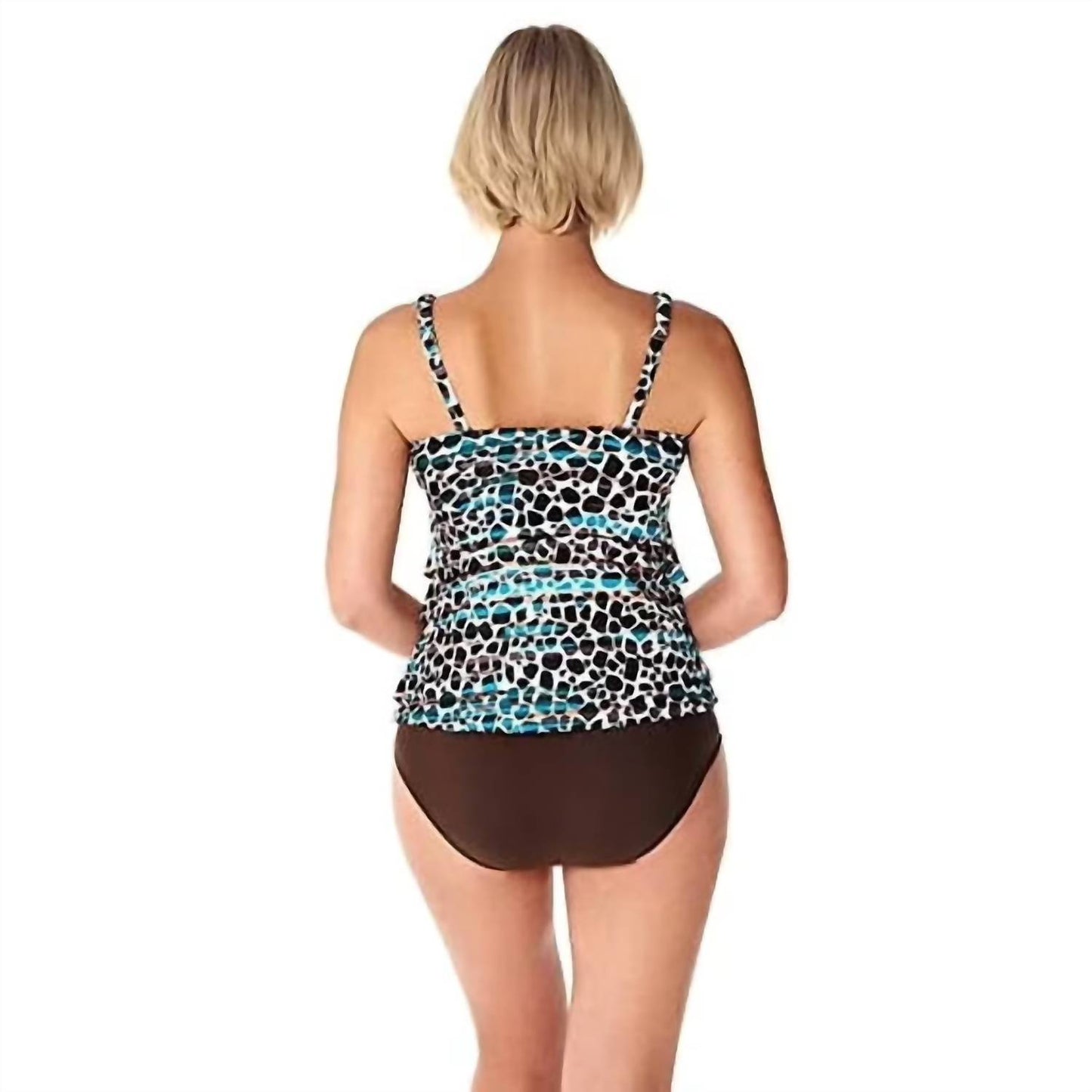 Printed V Neck Ruffled Tankini Top