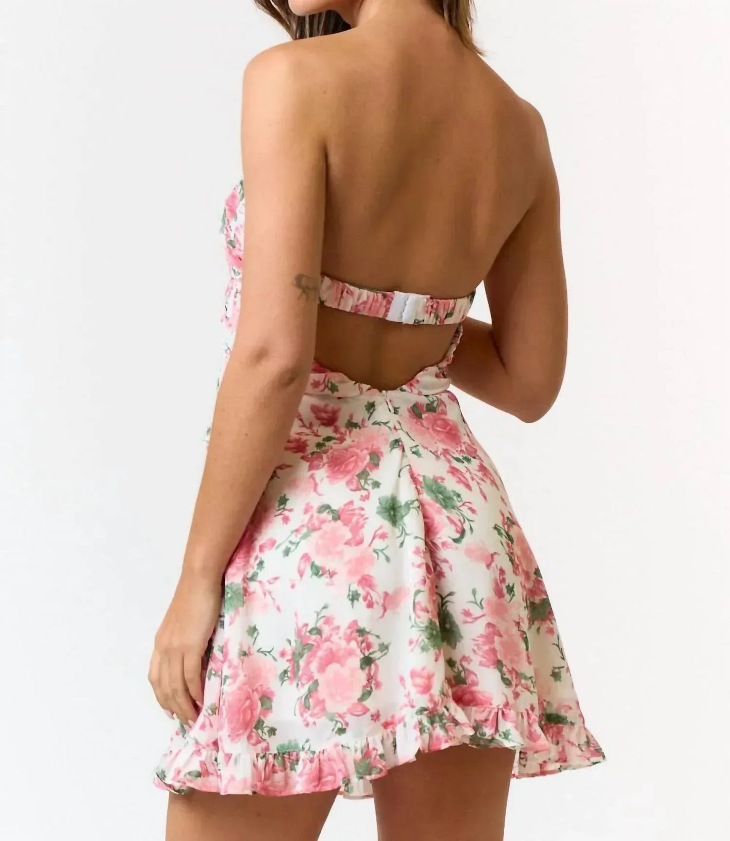 My Tribe - Floral Print Front Tie Ruffled Tube Dress - Rack Hunt