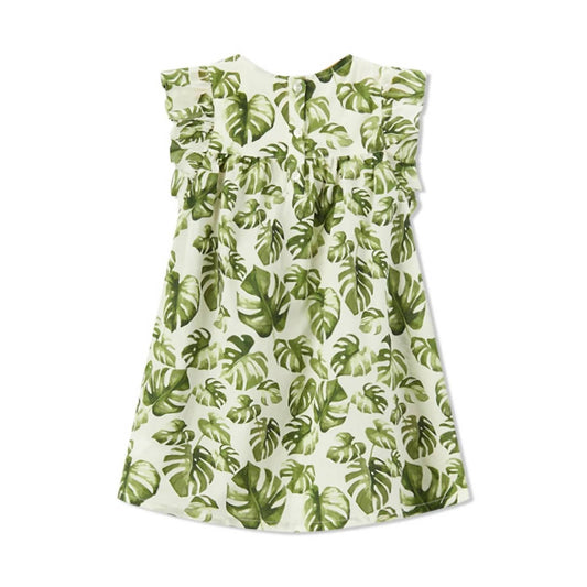 Girl's Island Leaf Butterfly Ruffle Dress