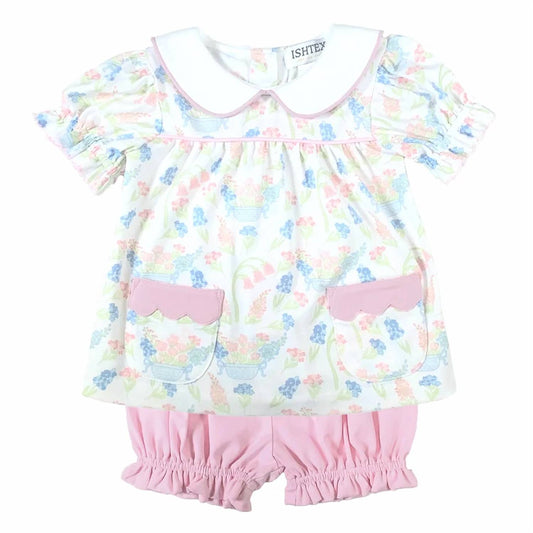 Girls Floral Elastic Waist Bloomers Set