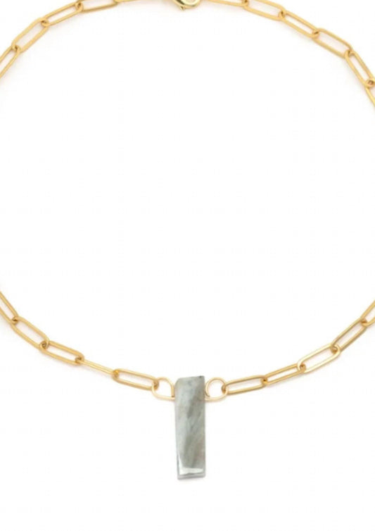 Leslie Curtis Women's Raw Aquamarine Stone 16" Necklace in Matte Gold Chain - view 2