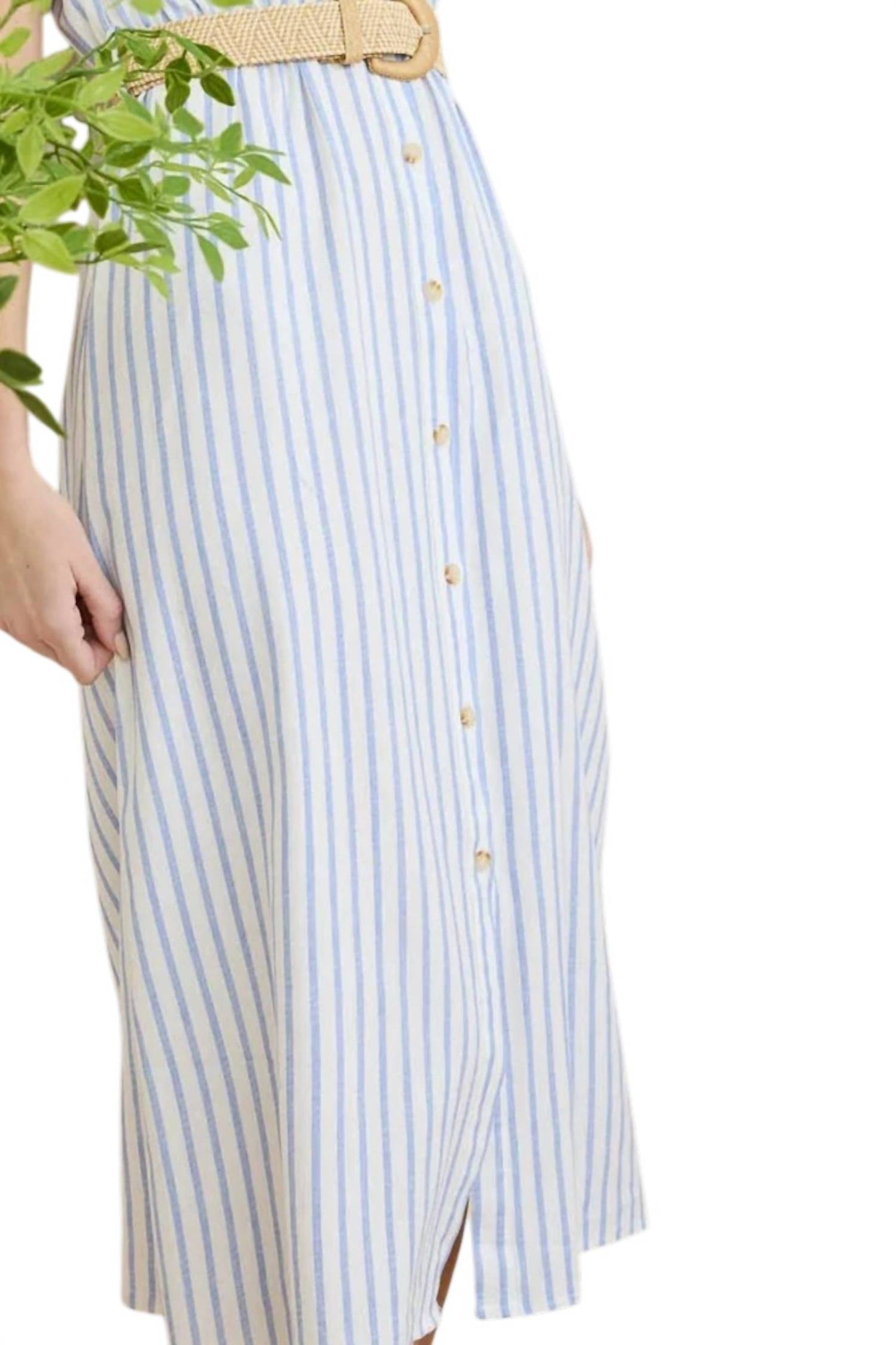 Stripe Button Down Belted Midi Shirt Dress