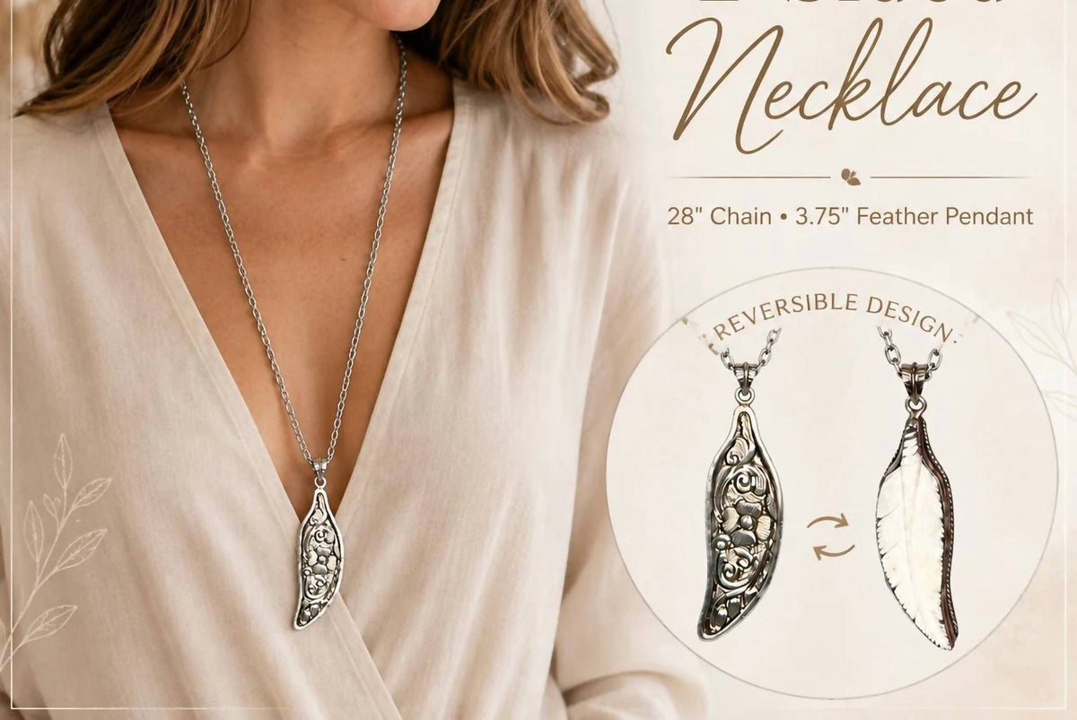 Women's Reversible Feather Pendant Necklace