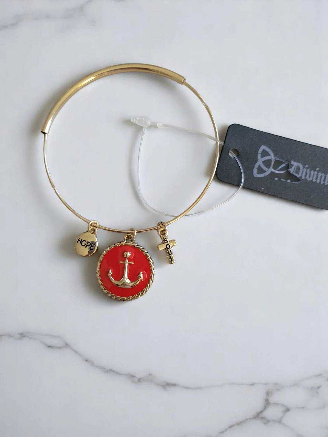 Women's Adjustable Nautical Anchor Bangle Bracelet