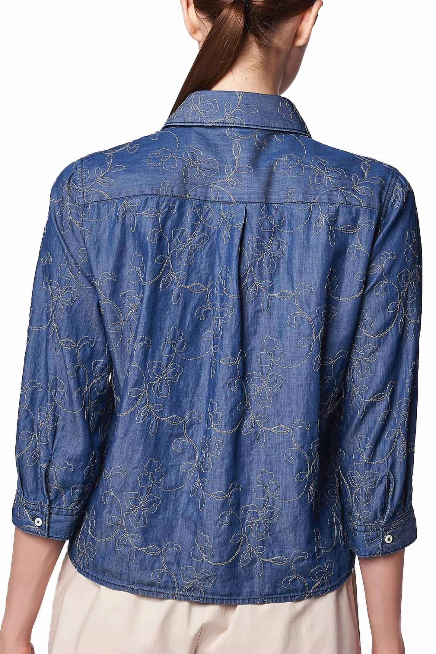 Embroidered Denim Top