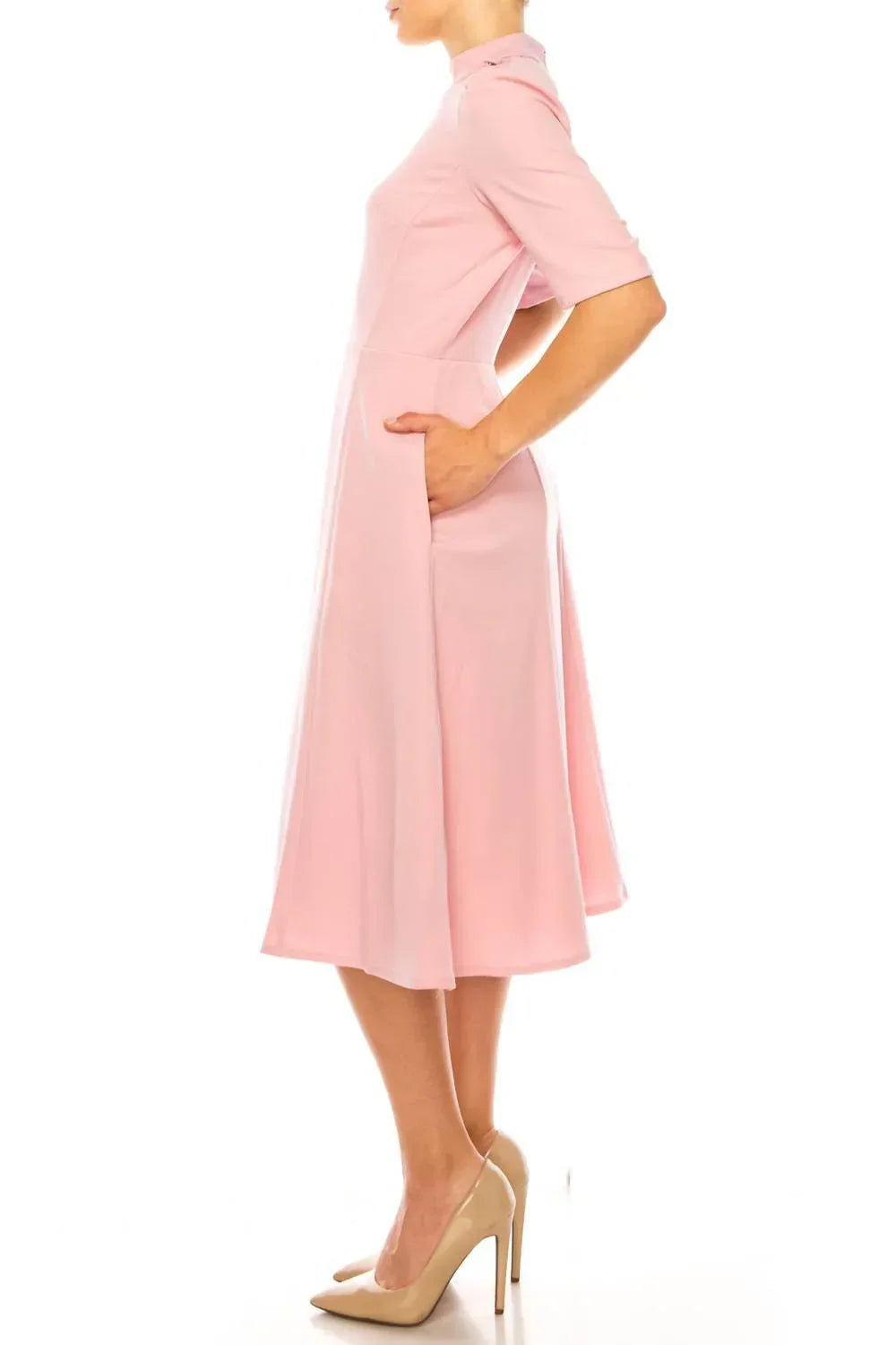 Ivy & Blu - 3/4 Sleeve Mock Neck Fit And Flare Dress - Rack Hunt