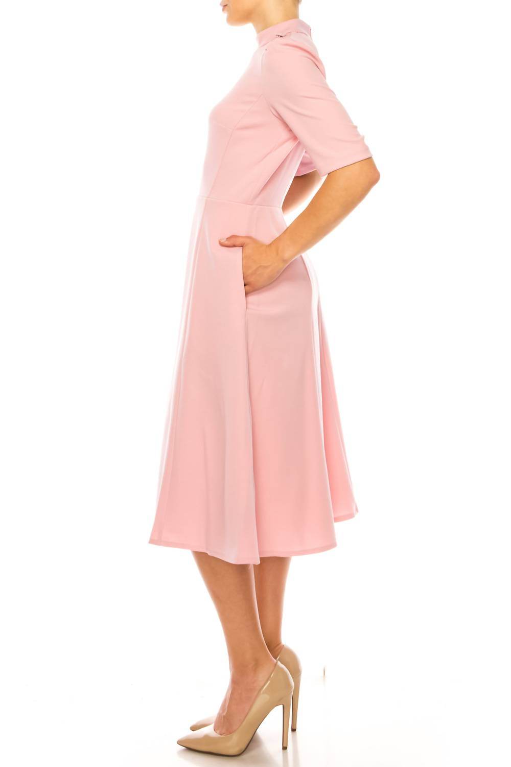 Ivy & Blu - 3/4 Sleeve Mock Neck Fit And Flare Dress - Rack Hunt -