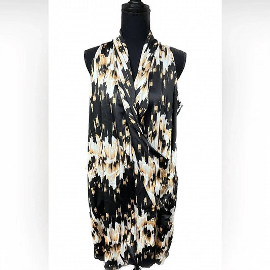 Abstract Print Sleeveless Draped Bubble Hem Dress