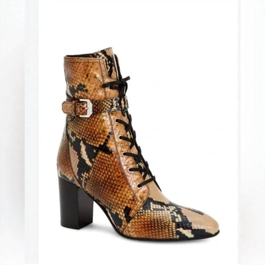 AQUATALIA - Women's Fawn Leather Snakeskin Lace Up Boots - Rack Hunt -