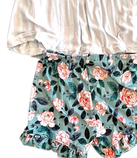 Girl's Evelyn Floral Bamboo Flutter Sleeve Tunic and Short Set