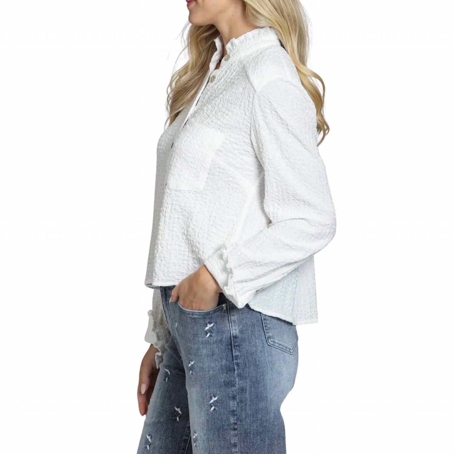 Cropped Check Shirt With Ruffle Detai