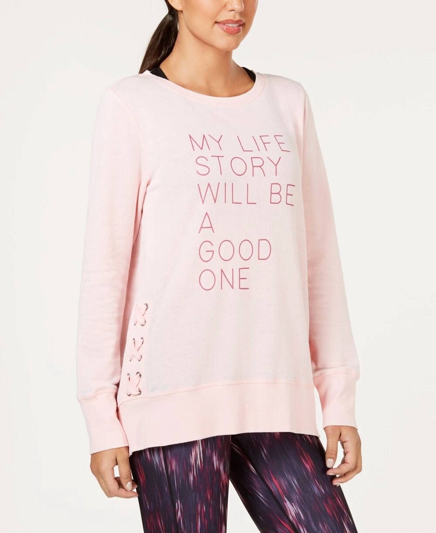 Ideology Womens Activewear Graphic Criss Cross Sides Fleece Sweatshirt