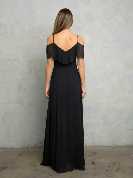 Eva USA - Chiffon Cold Shoulder Ruffle Sleeve Bridesmaid Dress - Rack Hunt