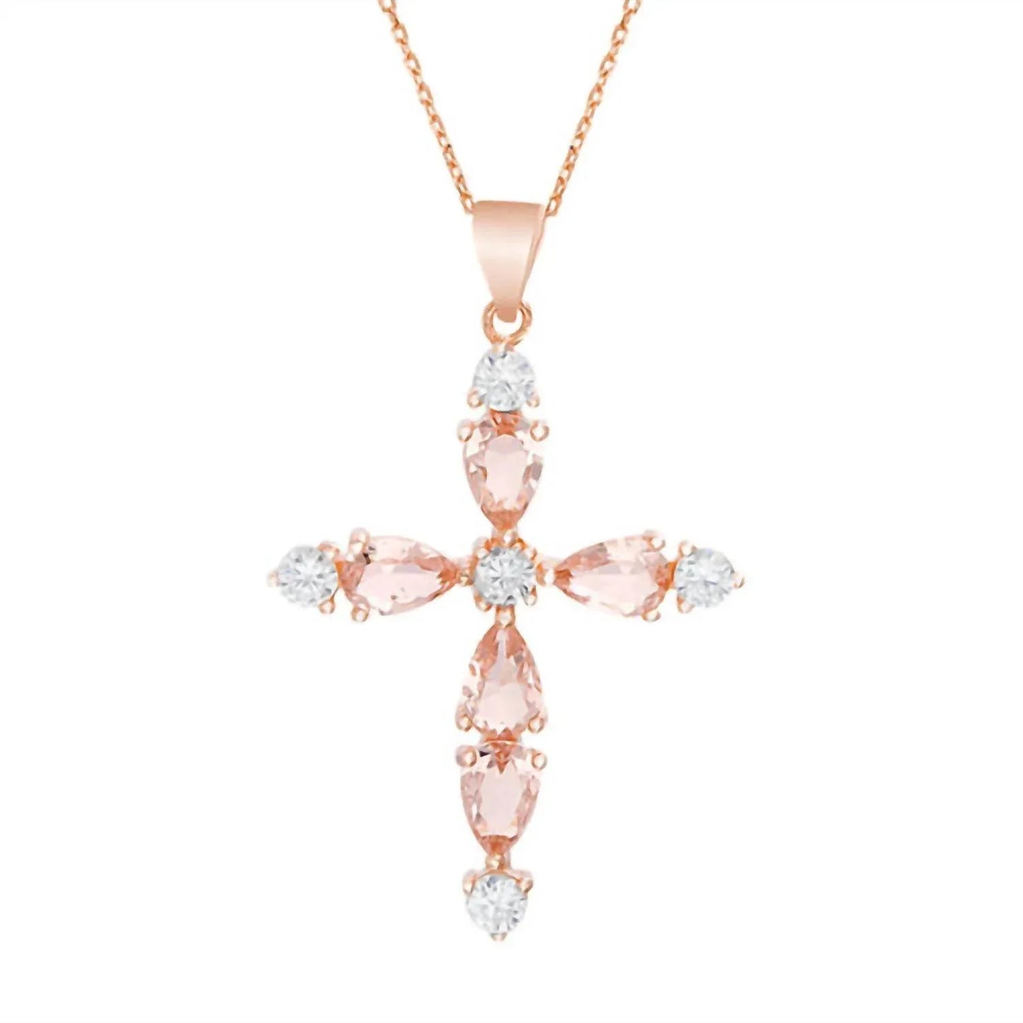 Allyanna Gifts - Women's Sterling Silver Morganite Clear Cubic Zirconiacross Necklace - Rack Hunt