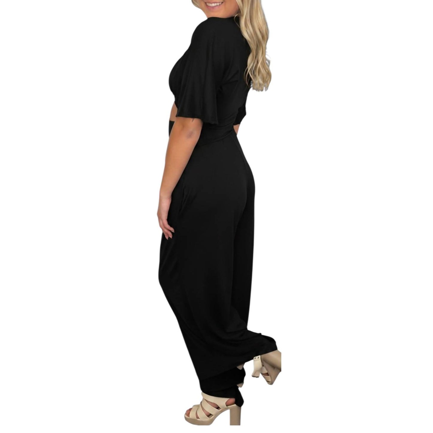 Play My Jam Short Sleeve Waist Cutout Jumpsuit