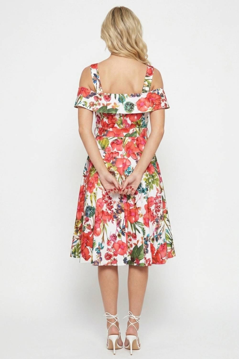 Floral Cold-shoulder Fit And Flare Party Dress