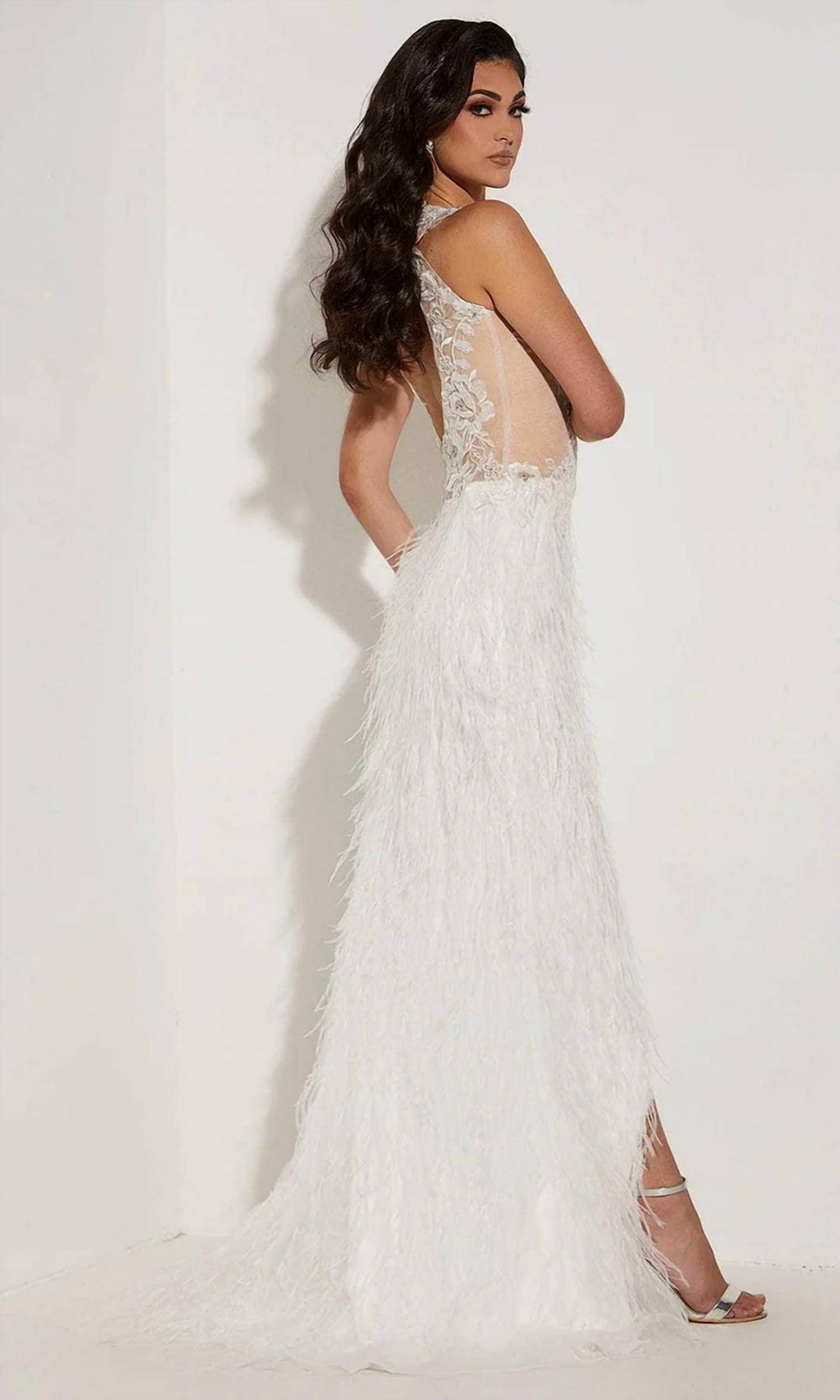 V-neck Feather Skirt Dress