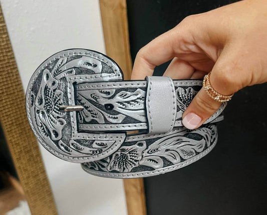 Cowgirl Vogue - Women's Beverly Tooled Leather Belt - Rack Hunt -