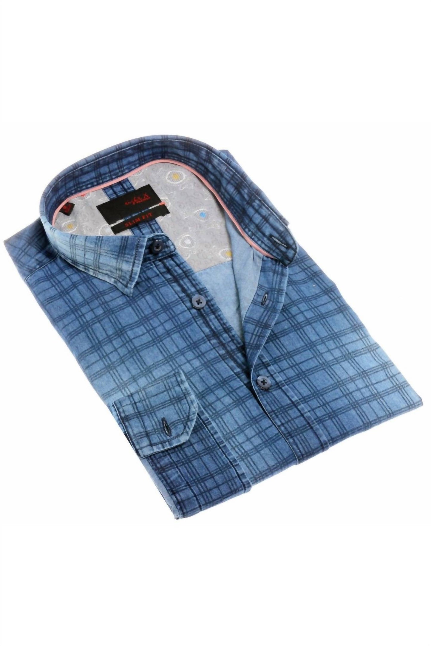 Checkered Stone Wash Button Down Denim Shirt