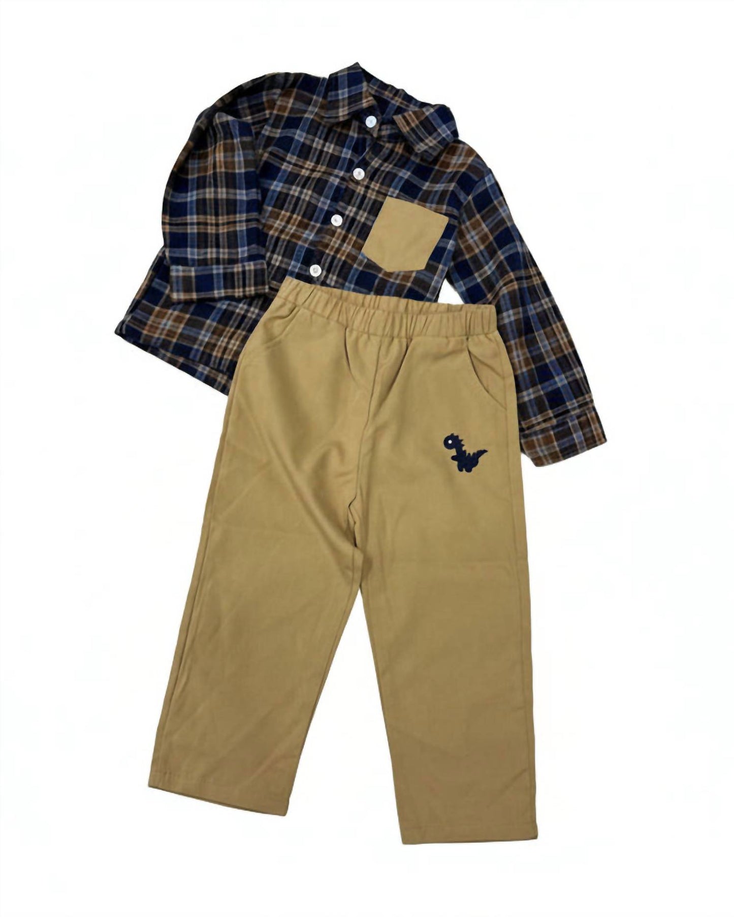 Little Boy Plaid Collar Shirt With Pants Set