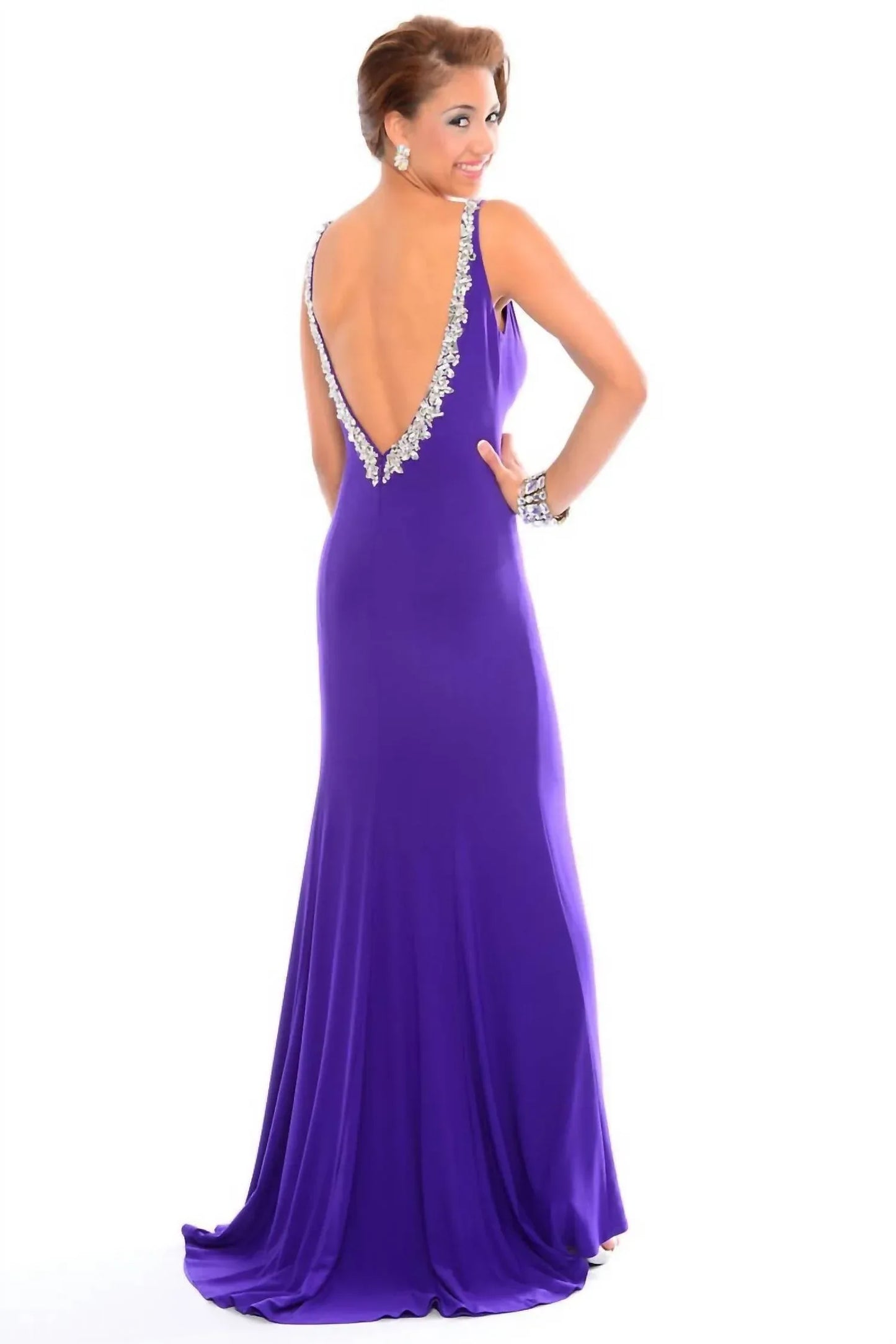 Precious Formals - Beaded Floor-length Jersey Gown - Rack Hunt
