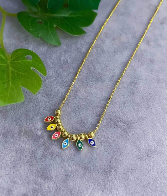 Allyanna Gifts - Women's Sterling Silver Gold Plated Enamel Evil Eye Beaded Necklace - Rack Hunt